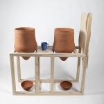 Zeer: Handwashing Station | 46in x 40in x 14.5in | reclaimed wood, reclaimed clay, found ceramic, modified linen